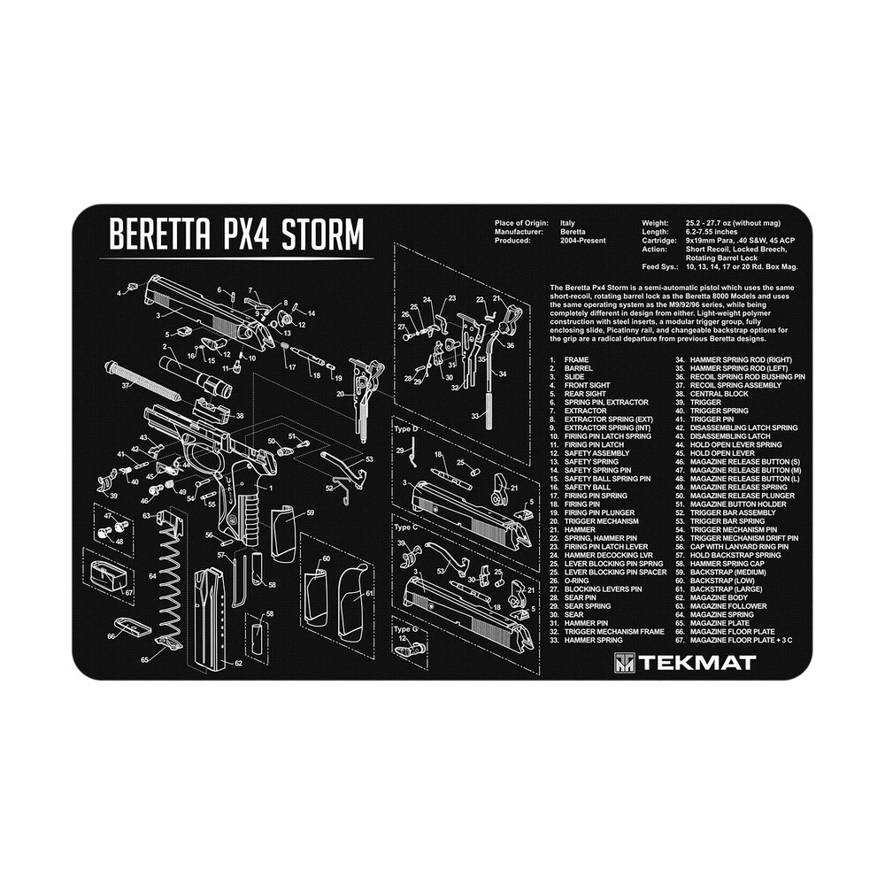 tekmat tekr17berpx4 beretta px4 storm cleaning mat black/white rubber 11"x17" beretta px4 storm diagram TekMat TEKR17BERPX4 Beretta Px4 Storm Cleaning Mat Black/White Rubber 11"x17" Beretta PX4 Storm Sports South item 177690