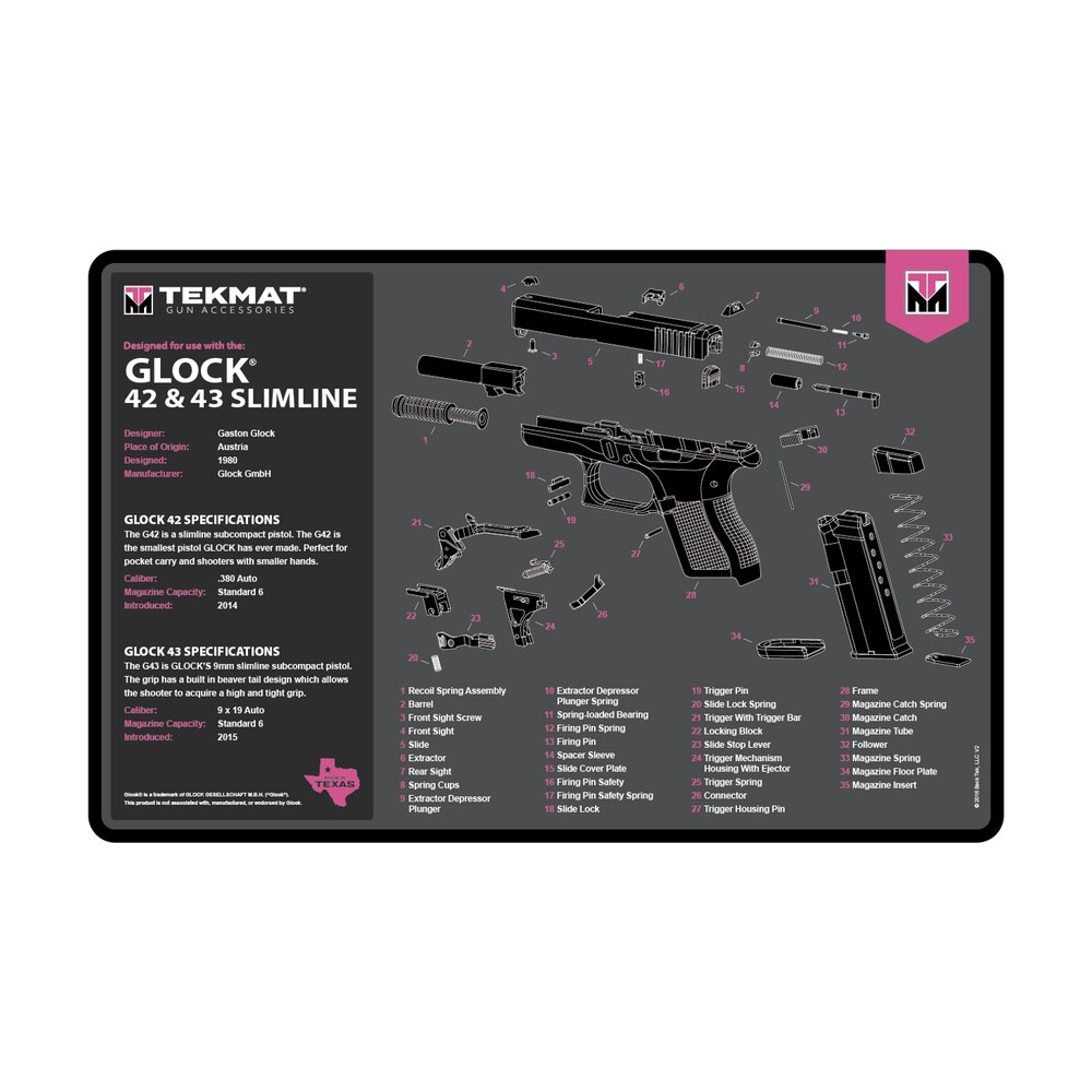 tekmat tekr17glockg3pnk glock gen 3 cleaning mat pink rubber 11"x17" glock gen 3 parts diagram TekMat TEKR17GLOCKG3PNK Glock Gen 3 Cleaning Mat Pink Rubber 11"x17" Glock Gen 3 Parts Diagram Sports South item 177694