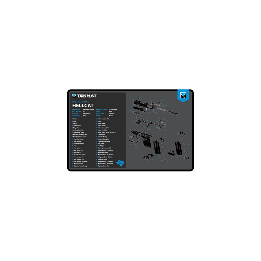 tekmat tekr17hellcatblu springfield armory hellcat cleaning mat black/blue/white rubber 11"x17" springfield hellcat parts diagram TekMat TEKR17HELLCATBLU Springfield Armory Hellcat Cleaning Mat Black/Blue/White Rubber 11"x17" Sports South item 177696