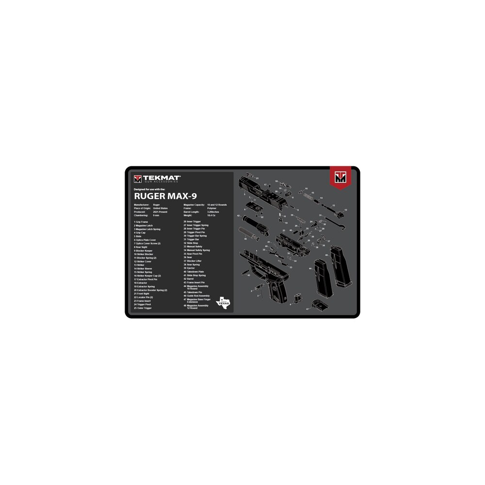 tekmat tekr17rugermax9 ruger max 9 cleaning mat black/white rubber 11"x17" ruger max 9 parts diagram TekMat TEKR17RUGERMAX9 Ruger Max 9 Cleaning Mat Black/White Rubber 11"x17" Ruger Max 9 Parts Sports South item 177702