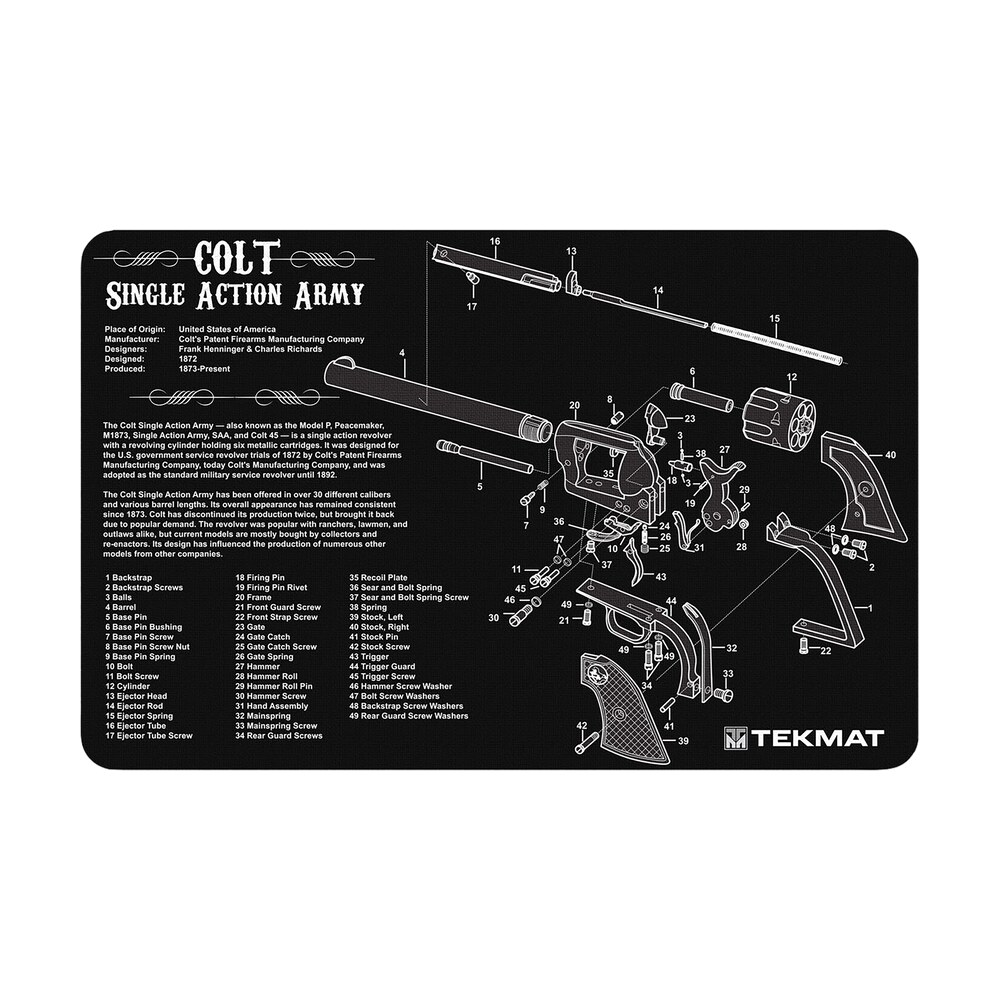 tekmat tekr17saa cleaning mat black/white rubber 11"x17" colt revolver army parts diagram TekMat TEKR17SAA Cleaning Mat Black/White Rubber 11"x17" Colt Revolver Army Parts Diagram Sports South item 177704