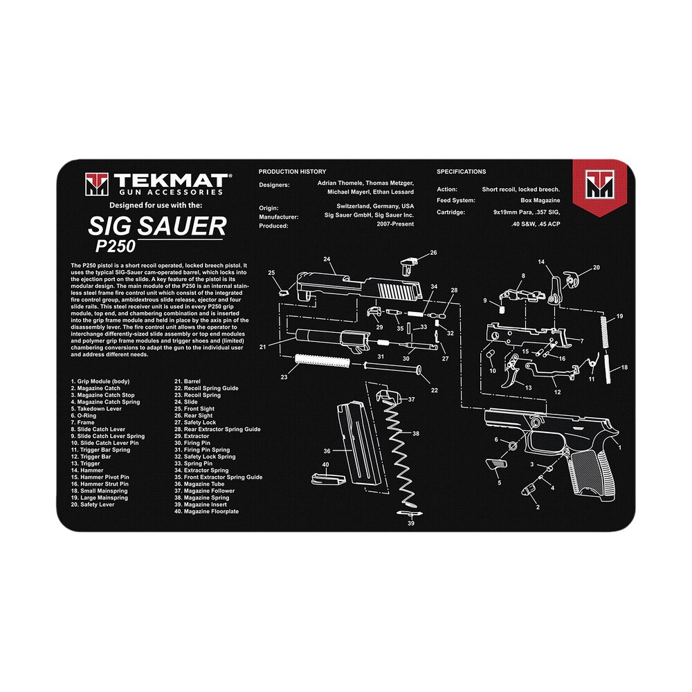 tekmat tekr17sigp250 sig sauer p250 cleaning mat black/white rubber 11"x17" sig sauer p250 parts diagram TekMat TEKR17SIGP250 Sig Sauer P250 Cleaning Mat Black/White Rubber 11"x17" Sig Sauer P250 Sports South item 177705