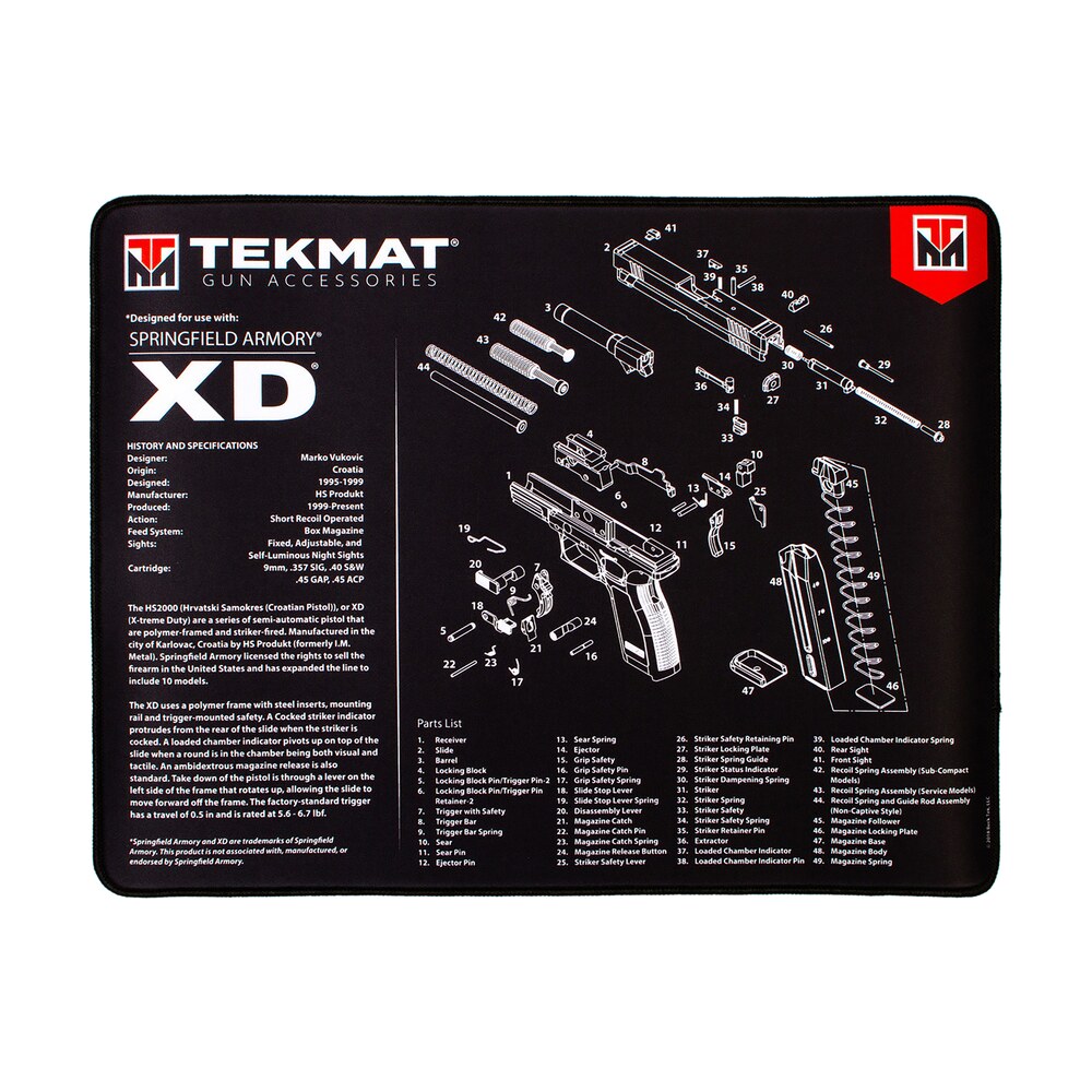 tekmat tekr20xd springfield armory xd ultra 20 cleaning mat black/white rubber 15"x20" springfield armory xd parts diagram TekMat TEKR20XD Springfield Armory XD Ultra 20 Cleaning Mat Black/White Rubber 15"x20" Sports South item 177716