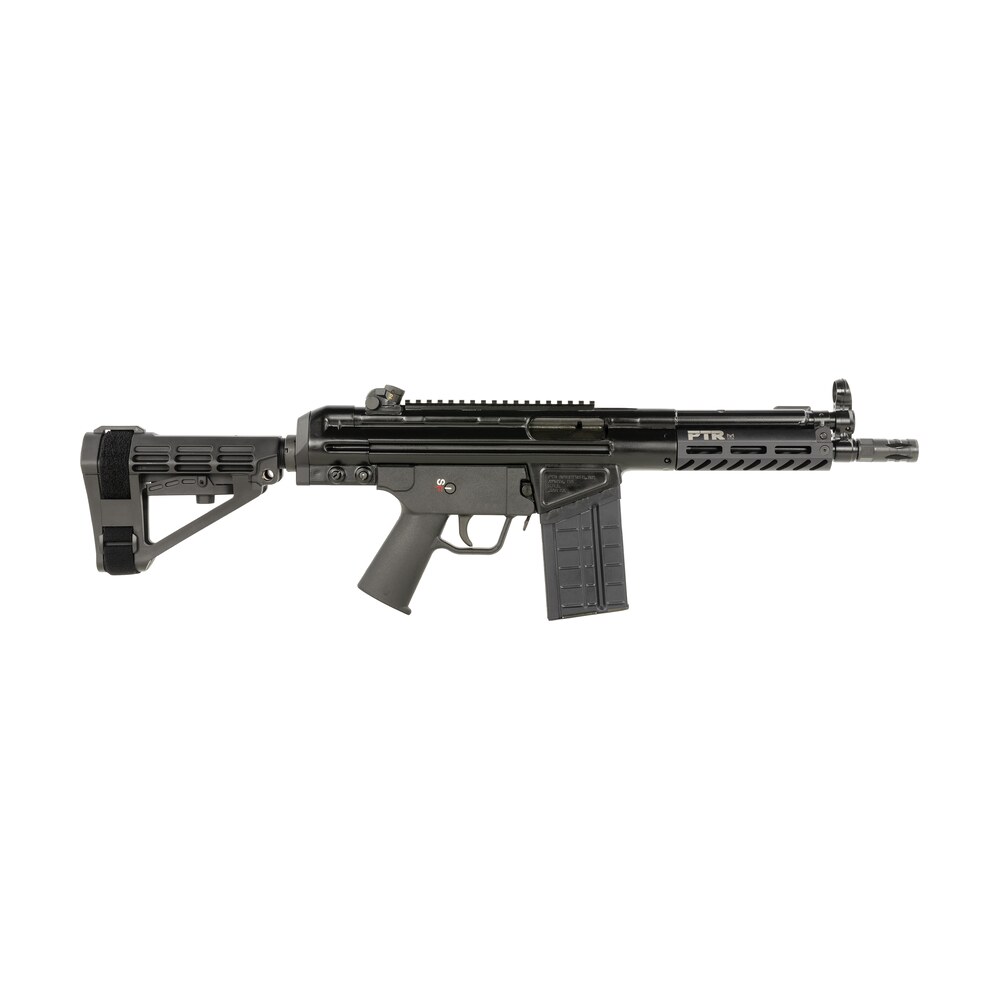 ptr pdwr br 308 win 20+1 8.50" black nitride heavy contour threaded barrel, black parkerized aluminum picatinny rail receiver, sb tactical brace, black polymer grip PTR PDWR BR 308 Win 20+1 8.50" Black Nitride Heavy Contour Threaded Sports South item 178074