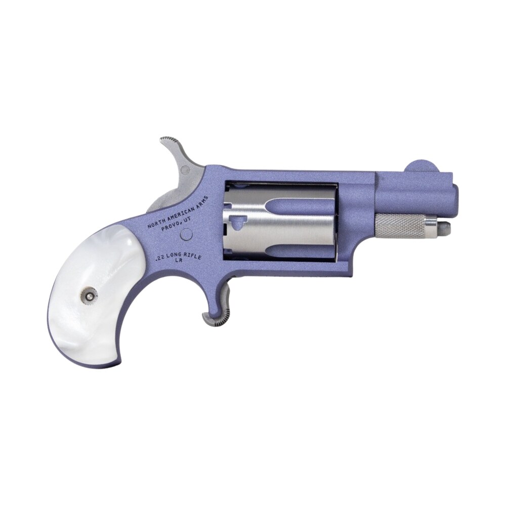 north american arms 22lrorchid mini revolver 22 lr 5 shot 1.13" orchid cerakote stainless steel barrel & frame, orchid/stainless cylinder, white pearlite grip, stainless exposed hammer North American Arms 22LRORCHID Mini-Revolver 22 LR 5 Shot 1.13" Orchid Cerakote Stainless Steel Sports South item 178237