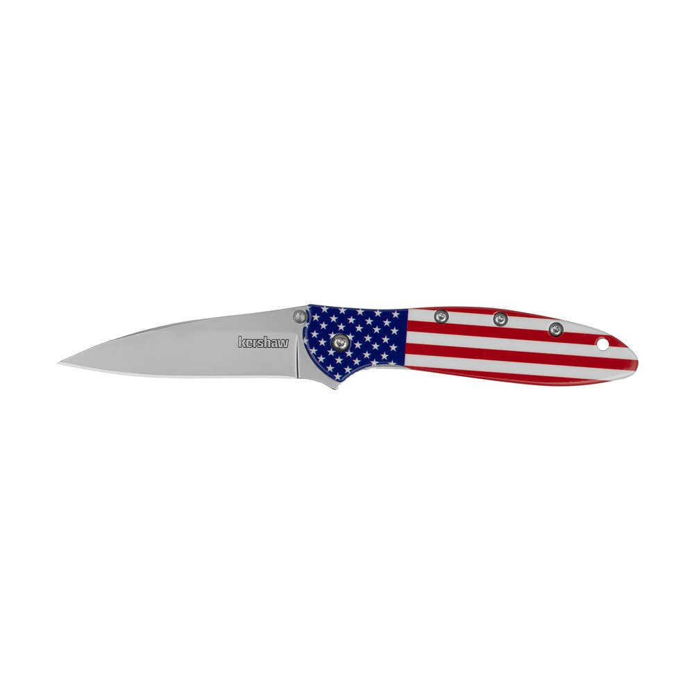 kershaw 1660usa leek usa edc 3" folding drop point plain bead blasted 14c28n steel blade, red/white/blue flag aluminum handle Kershaw 1660USA Leek USA EDC 3" Folding Drop Point Plain Bead Blasted 14C28N Steel Blade, Sports South item 178271