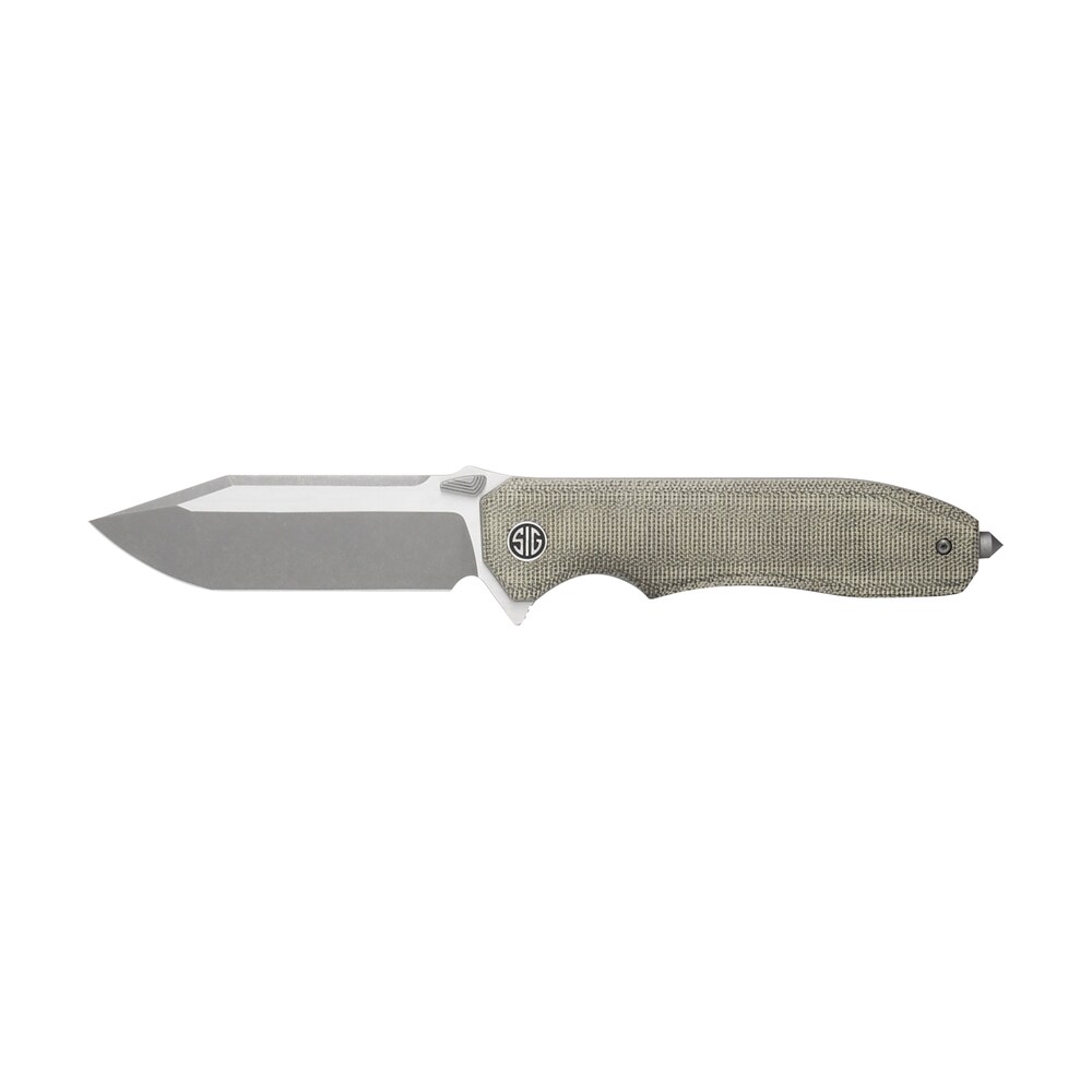 sig sauer knives va9gt validus 3.78" folding modified tanto plain dark acid stonewash/satin m390 steel blade, 4.76" green canvas micarta handle Sig Sauer Knives VA9GT Validus 3.78" Folding Modified Tanto Plain Dark Acid Stonewash/Satin Sports South item 178307