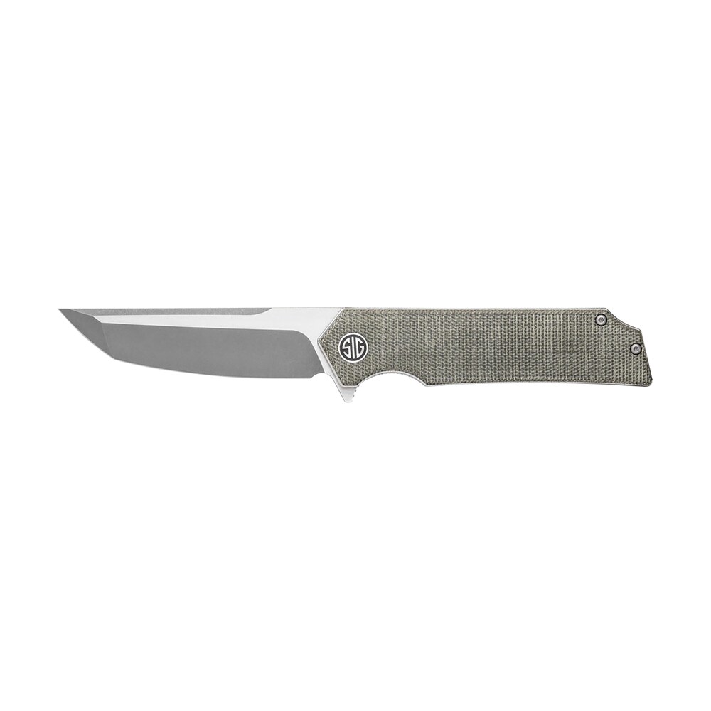 sig sauer knives ts8sg tsuru 3.30" folding tanto plain satin 154cm ss blade, 4.20" green canvas micarta handle Sig Sauer Knives TS8SG Tsuru 3.30" Folding Tanto Plain Satin 154CM SS Blade, 4.20" Green Canvas Sports South item 178312