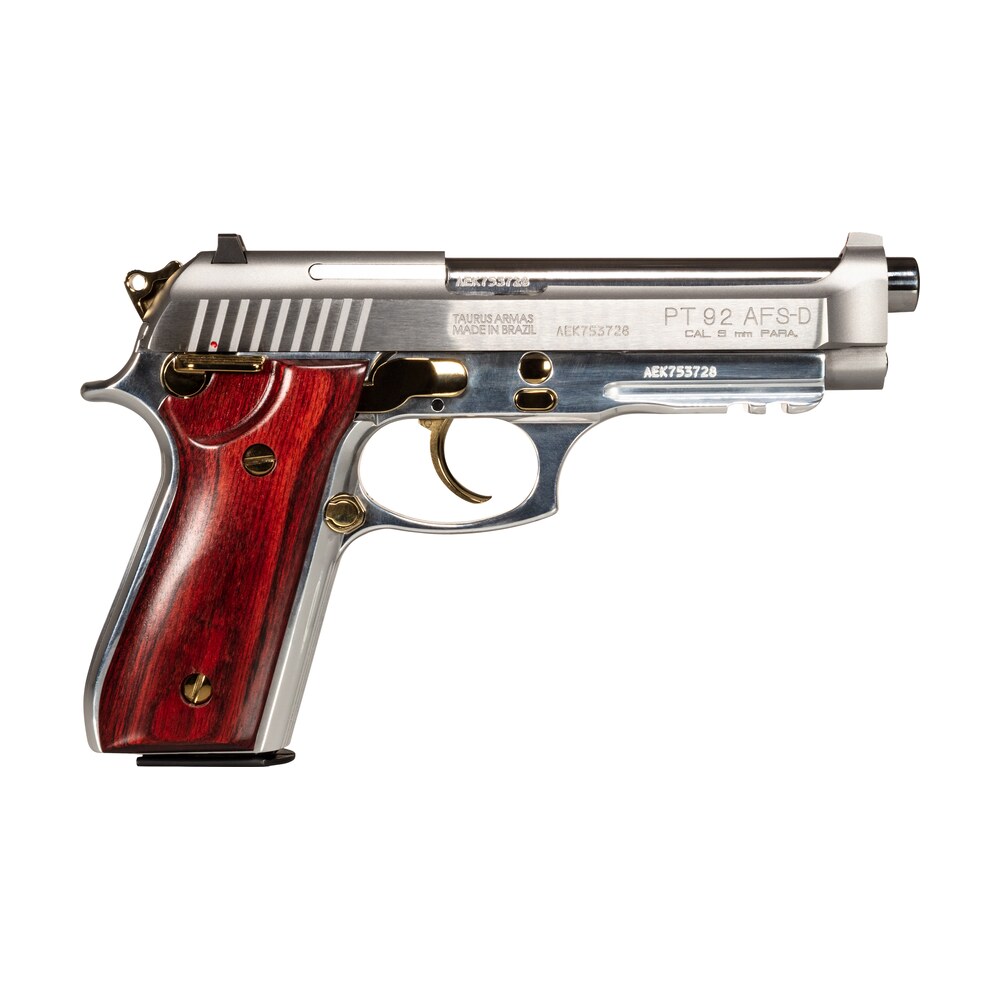 taurus 1 920159gld hw1 92 full size frame 9mm luger 17+1 5" matte stainless steel barrel, serrated stainless steel slide, natural anodized aluminum frame w/beavertail & picatinny rail, rosewood grip Taurus 1-920159GLD-HW1 92 Full Size Frame 9mm Luger 17+1 5" Matte Stainless Steel Sports South item 178504