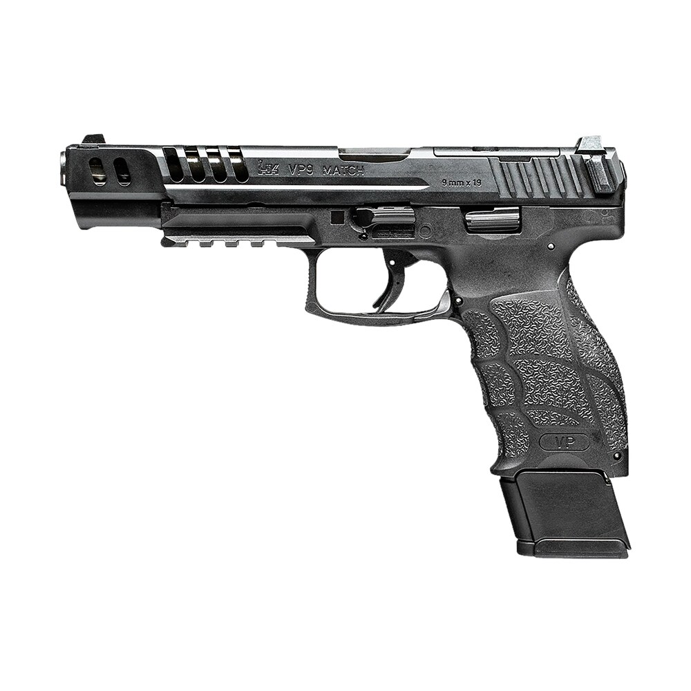 hk 81000935 vp9 match 9mm luger 15+1 5.51" polygonal rifled barrel, black optic ready/serrated w/ports slide & frame w/picatinny rail, black finger grooved polymer grips, ambidextrous HK 81000935 VP9 Match 9mm Luger 15+1 5.51" Polygonal Rifled Sports South item 178695
