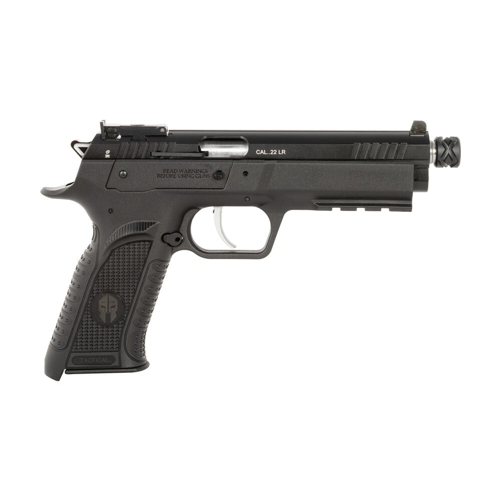 tanfoglio tfftac22as force tactical 22 lr 10+1 4.40" threaded barrel, black serrated slide, black polymer frame w/beavertail & picatinny rail, black polymer grip Tanfoglio TFFTAC22AS Force Tactical 22 LR 10+1 4.40" Threaded Sports South item 178992