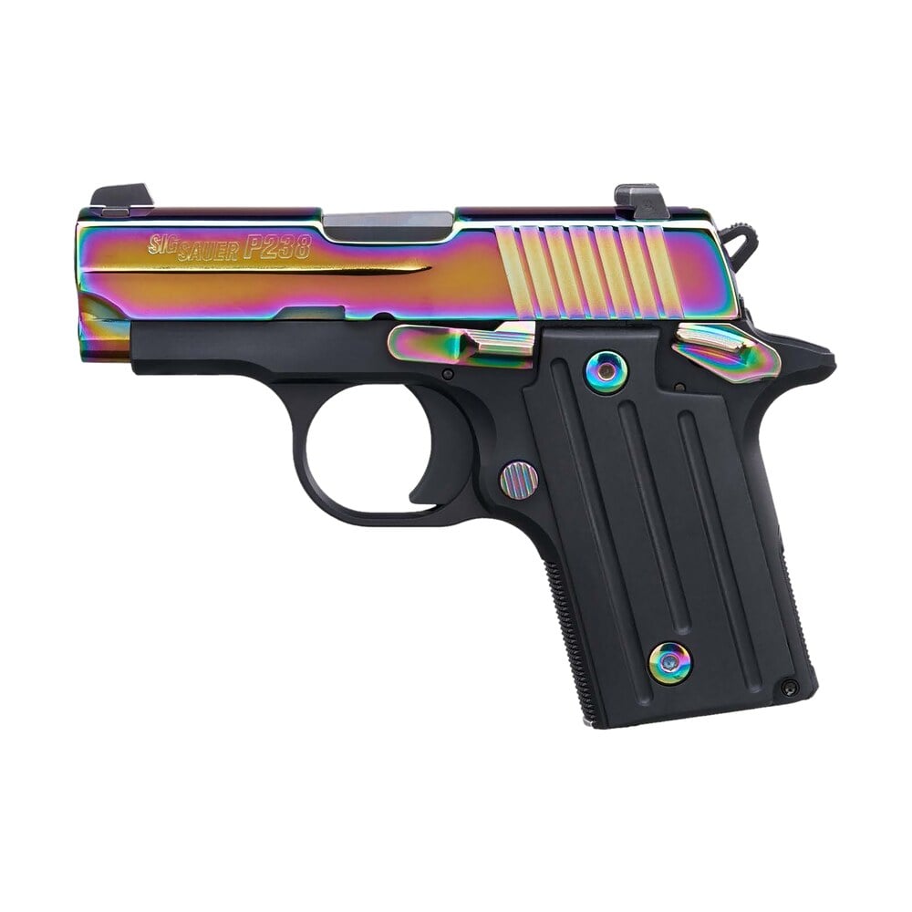 sig sauer 238380rbt2 p238 micro compact frame 380 acp 6+1 2.70" black steel barrel, high polished rainbow titanium pvd serrated stainless steel slide, black anodized alloy steel frame, polymer grip Sig Sauer 238380RBT2 P238 Micro-Compact Frame 380 ACP 6+1 2.70" Black Steel Sports South item 179054