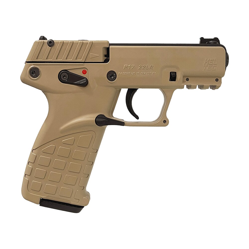 kel tec p17ds p17 compact frame 22 lr 16+1 3.80" black steel threaded barrel, desert tan serrated slide desert tan polymer frame w/picatinny rail, textured grip ambidextrous Kel-Tec P17DS P17 Compact Frame 22 LR 16+1 3.80" Black Steel Threaded Sports South item 179161