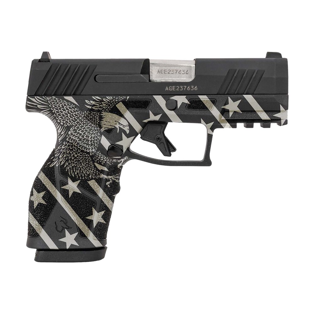 taurus 1 gx2931 10en1 gx2 compact frame 9mm luger 10+1 3.38" stainless steel barrel, matte black serrated alloy steel slide, black w/eagle, stars & stripes polymer frame w/accessory rail Taurus 1-GX2931-10EN1 GX2 Compact Frame 9mm Luger 10+1 3.38" Stainless Steel Sports South item 179229