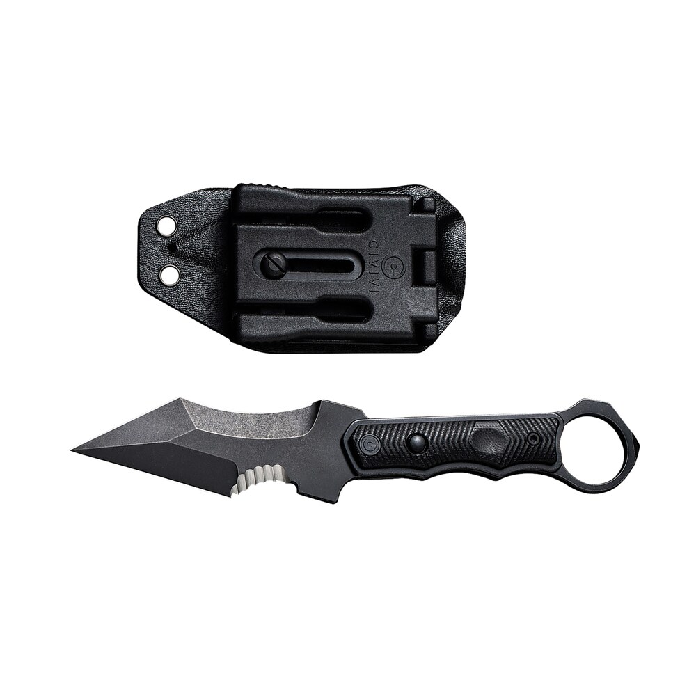civivi knives c20037b 1 orthrus 3.76" fixed karambit/straight black stonewashed nitro v steel blade, 4.30" black w/finger ring g10 handle Civivi Knives C20037B-1 Orthrus 3.76" Fixed Karambit/Straight Black Stonewashed Nitro-V Steel Sports South item 179403