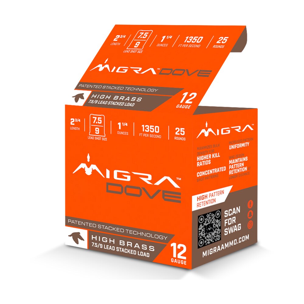 migra ammunitions m12ud75 9 dove 12gauge 2 3/4" 1 1/4oz 7.5/9shot 25 per box/10 case Migra Ammunitions M12UD75-9 Dove 12Gauge 2 3/4" 1 1/4oz 7.5/9Shot 25 Per Box/10 Case Sports South item 179824