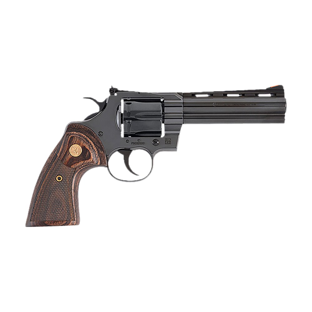 colt mfg pythonbp5wts python 357 mag38 special 6 shot 5" blued carbon steel vent rib barrel, cylinder & frame, wood grip, exposed hammer Colt Mfg PYTHONBP5WTS Python 357 Mag38 Special 6 Shot 5" Blued Carbon Steel Vent Rib Sports South item 179949