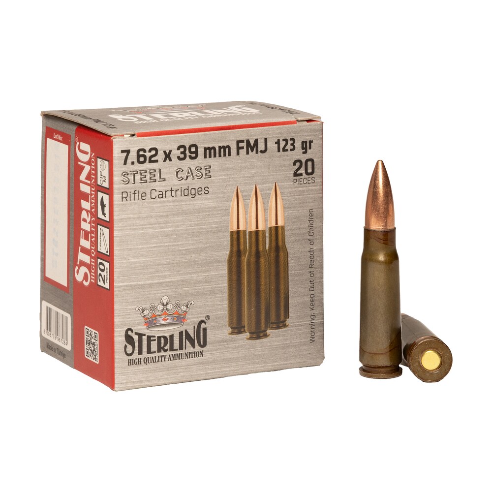 sterling 8698779967284 7.62x39mm 123gr full metal jacket 20 per box/50 case Sterling 8698779967284 7.62x39mm 123gr Full Metal Jacket 20 Per Box/50 Case Sports South item 180048