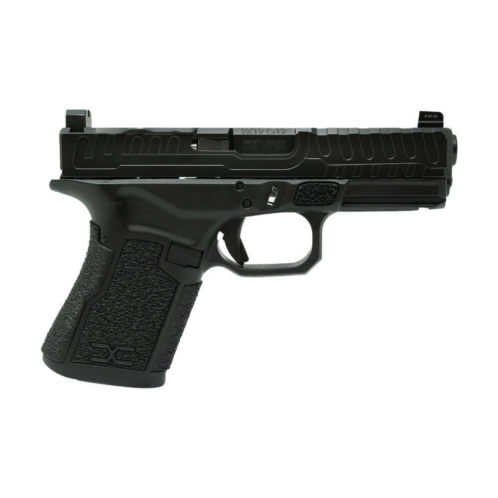 faxon firearms fx 19 p 02 fx 19 patriot gen 2 compact frame 9mm luger 15+1 black dlc match grade barrel, optic cut/serrated slide, polymer frame w/picatinny rail, angled grip Faxon Firearms FX-19-P-02 FX-19 Patriot Gen 2 Compact Frame 9mm Luger 15+1 Black DLC Match Sports South item 180177