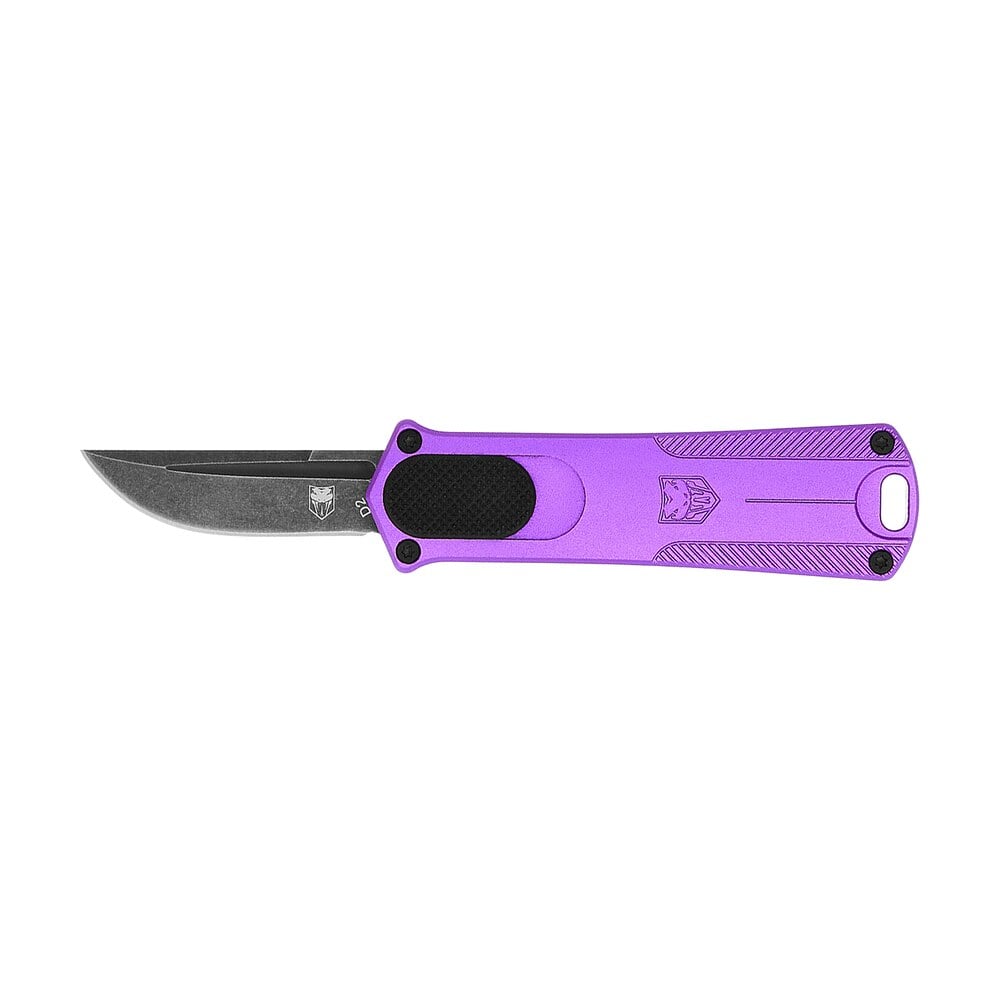 cobratec knives cali952purdns california 952 *ca compliant 1.75" otf drop point plain black stonewashed d2 steel blade, 3" purple anodized aluminum handle CobraTec Knives CALI952PURDNS California 952 *CA Compliant 1.75" OTF Drop Point Plain Black Sports South item 180329