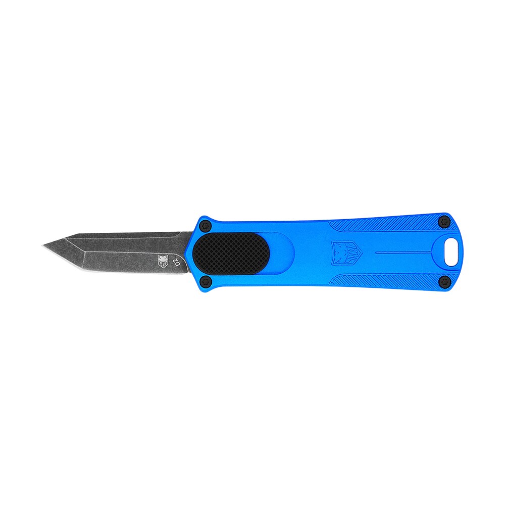 cobratec knives cali952blutns california 952 *ca compliant 1.75" otf tanto plain black stonewashed d2 steel blade, 3" blue anodized aluminum handle CobraTec Knives CALI952BLUTNS California 952 *CA Compliant 1.75" OTF Tanto Plain Black Sports South item 180330