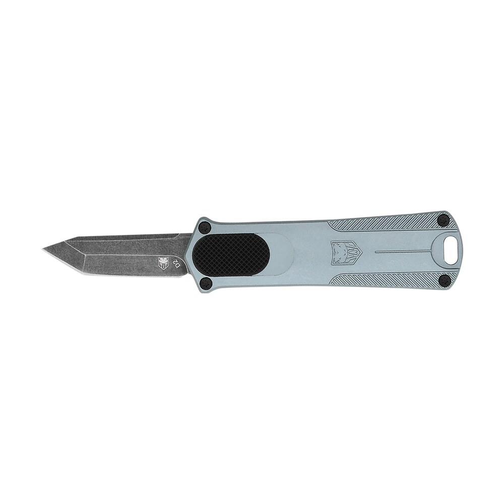 cobratec knives cali952grytns california 952 *ca compliant 1.75" otf tanto plain black stonewashed d2 steel blade, 3" gray anodized aluminum handle CobraTec Knives CALI952GRYTNS California 952 *CA Compliant 1.75" OTF Tanto Plain Black Sports South item 180331