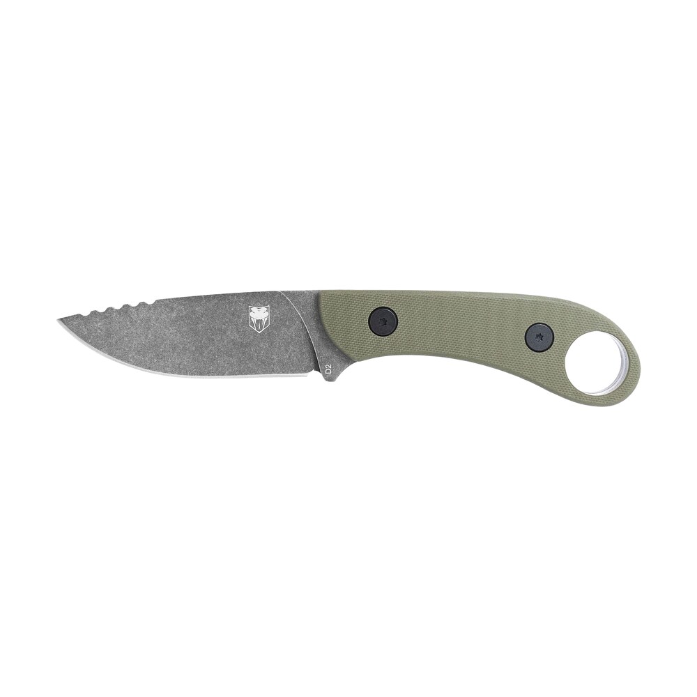 cobratec knives sd2dnsodggen2 skinner gen ii 3.50" fixed plain stonewashed d2 steel blade, 4.31" od green textured g10 scales handle w/finger ring CobraTec Knives SD2DNSODGGEN2 Skinner Gen II 3.50" Fixed Plain Stonewashed D2 Steel Blade, Sports South item 180338