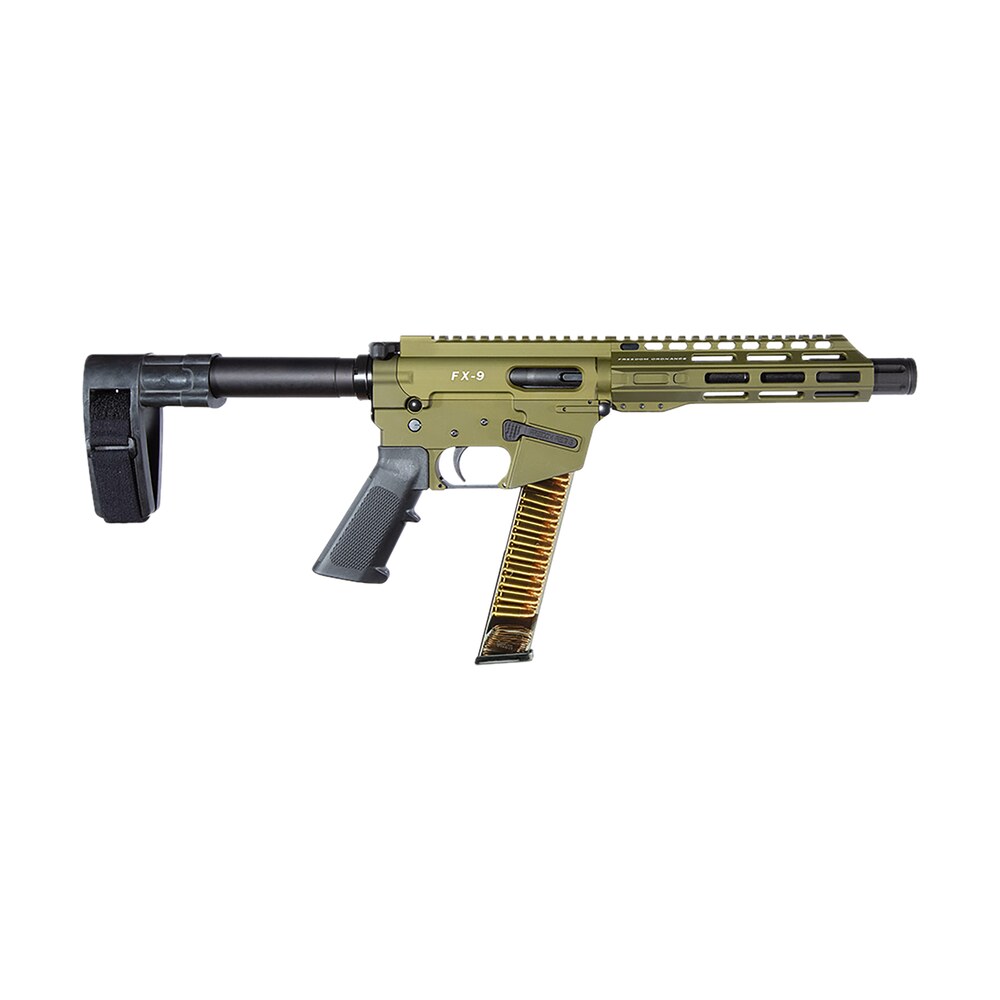 freedom ordnance fx9p8sbm odg fx9 9mm luger 32+1 8" black nitride barrel, m lok handguard, od green aluminum receiver w/picatinny rail, od green polymer sb mini brace, black ar15 grip FREEDOM ORDNANCE FX9P8SBM-ODG FX9 9mm Luger 32+1 8" Black Nitride Sports South item 180407