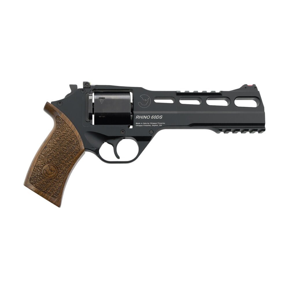 chiappa firearms cf340343 rhino 60ds *ca compliant 10mm auto 6 shot 6" black anodized picatinny rail/vent rib barrel, black cylinder, black anodized aluminum frame w/picatinny rail, walnut grip Chiappa Firearms CF340343 Rhino 60DS *CA Compliant 10mm Auto 6 Shot 6" Black Anodized Picatinny Sports South item 180419
