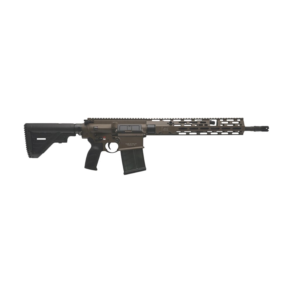 hk 81001205 mr762 a4 7.62x51mm 20+1 16.50" black threaded barrel, patriot brown picatinny rail receiver, m lok handguard, 6 position black synthetic stock, black finger grooved grip, ambidextrous HK 81001205 MR762 A4 7.62x51mm 20+1 16.50" Black Threaded Sports South item 180691