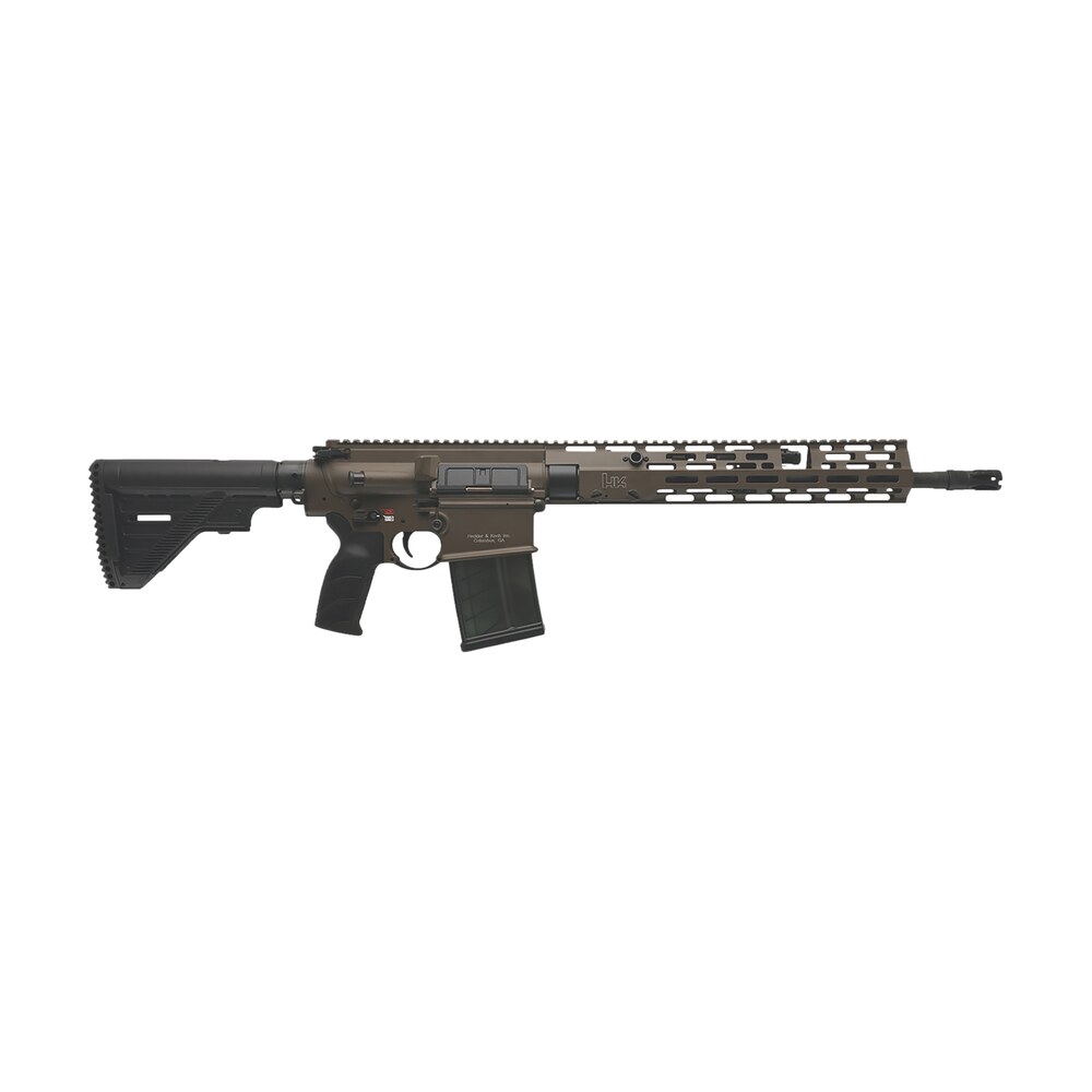 hk 81001206 mr762 a4 7.62x51mm 10+1 16.50" black threaded barrel, patriot brown picatinny rail receiver, m lok handguard, 6 position black synthetic stock, black finger grooved grip, ambidextrous HK 81001206 MR762 A4 7.62x51mm 10+1 16.50" Black Threaded Sports South item 180692