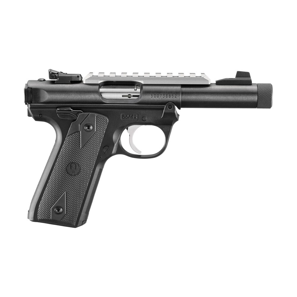ruger 40190 mark iv 22/45 22 lr 10+1 4.40" steel threaded bull barrel, blued picatinny rail receiver, blued polymer frame, black checkered polymer grip Ruger 40190 Mark IV 22/45 22 LR 10+1 4.40" Steel Threaded Bull Sports South item 180707