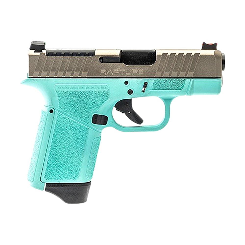 gforce arms gf932512rn rapture sub compact frame 9mm luger 12+1 3.25" black barrel, nickel steel optic cut/serrated slide, robin egg blue cerakote polymer frame, shield rmsc/rmr footprint Gforce Arms GF932512RN Rapture Sub-Compact Frame 9mm Luger 12+1 3.25" Black Sports South item 180948