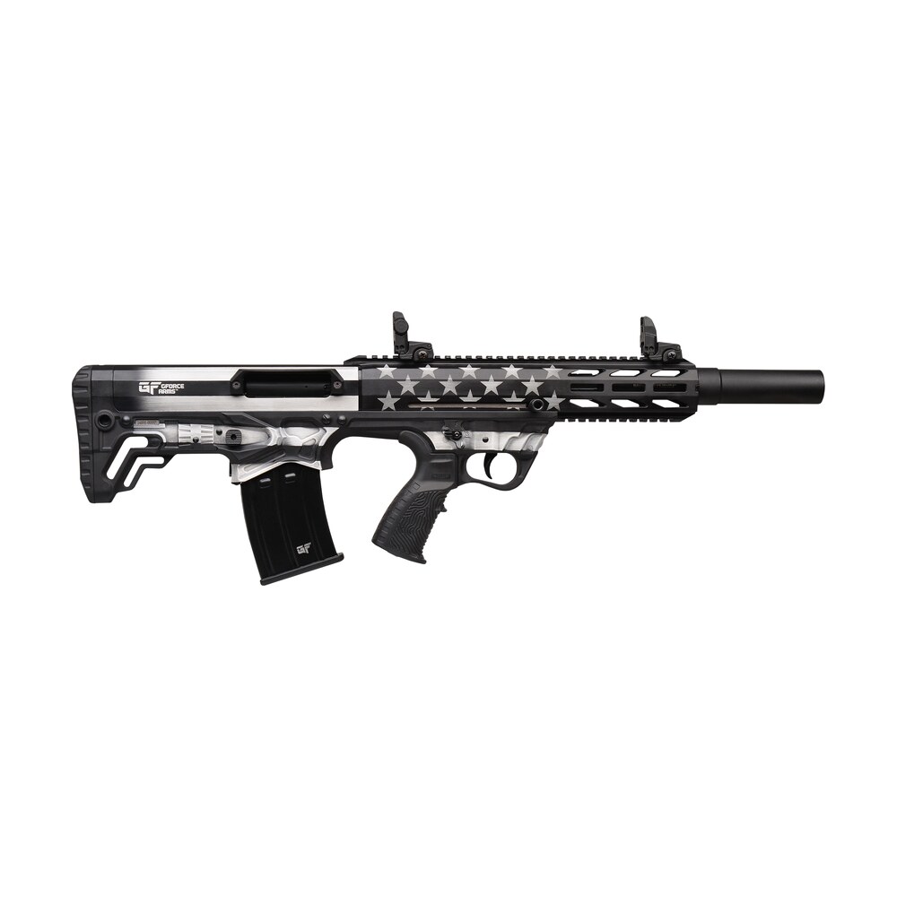 gforce arms gfy1usg gfy 1 usa 12 gauge semi auto 3" 5+1 18.50" black threaded barrel, b&w american flag aluminum receiver w/picatinny rail, b&w american flag bullpup polymer stock, black polymer grip Gforce Arms GFY1USG GFY-1 USA 12 Gauge Semi-Auto 3" 5+1 18.50" Black Threaded Sports South item 181242