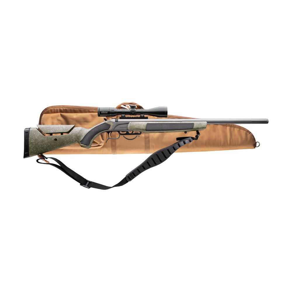 cva pr3232nscp accura mr x 45 cal 26" tungsten cerakote fluted threaded barrel, drilled & tapped receiver, adjustable black/gray webbing synthetic stock, konuspro 309x40mm ir w/bdc, soft rifle case CVA PR3232NSCP Accura MR-X 45 Cal 26" Tungsten Cerakote Fluted Threaded Sports South item 181354