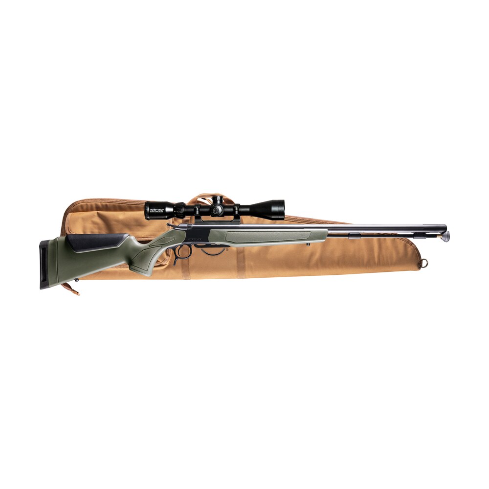 cva pr2048nscp optima scope package 50 cal 26" black nitride fluted barrel, drilled & tapped steel receiver, fixed od green synthetic stock, konus 3 9x40mm bdc stock, rifle case, aerolite bullets CVA PR2048NSCP Optima Scope Package 50 Cal 26" Black Nitride Fluted Sports South item 181363