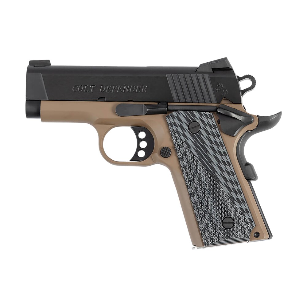 colt mfg o7800xefde defender 45 acp 7+1 3" black carbon steel serrated slide, flat dark earth aluminum frame w/beavertail, g10 grip Colt Mfg O7800XEFDE Defender 45 ACP 7+1 3" Black Carbon Steel Serrated Slide, Flat Dark Earth Sports South item 181445