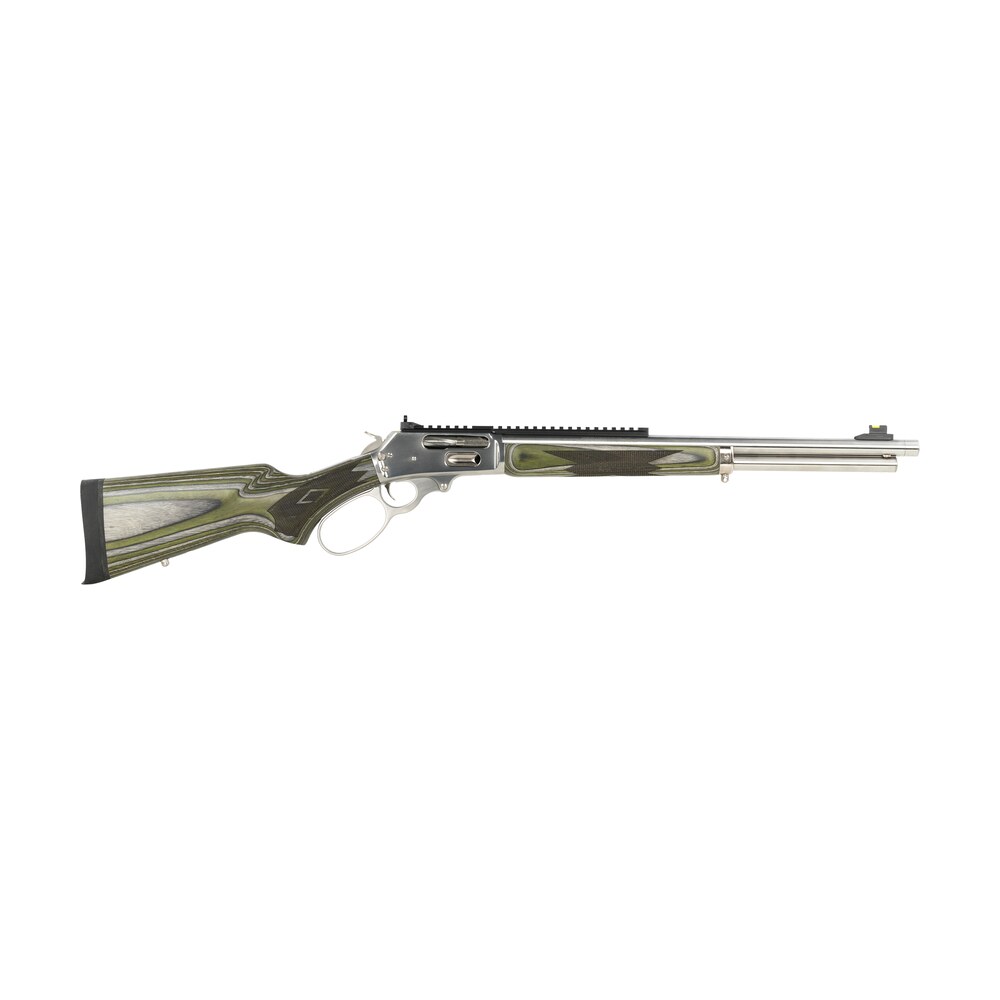 marlin 70921 1895 45 70 gov 6+1 19.30" stainless threaded barrel, stainless steel receiver w/picatinny rail, fixed green fixed laminate stock Marlin 70921 1895 45-70 Gov 6+1 19.30" Stainless Threaded Sports South item 181675