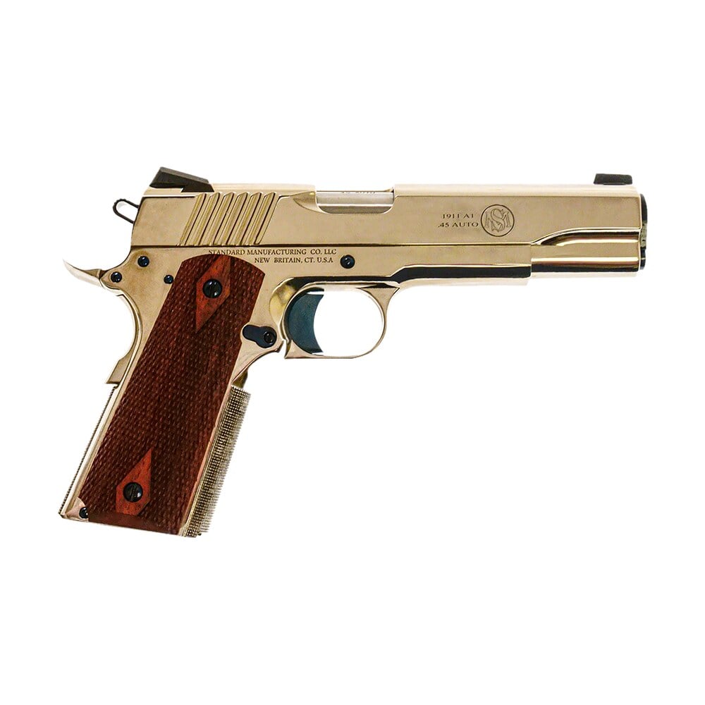 standard mfg 1911 standard full size frame 45 acp 7+1 5" stainless match grade barrel, nickel steel serrated slide, nickel steel frame w/beavertail, walnut double diamond grip Standard Mfg 1911 Standard Full Size Frame 45 ACP 7+1 5" Stainless Match Grade Sports South item 181749