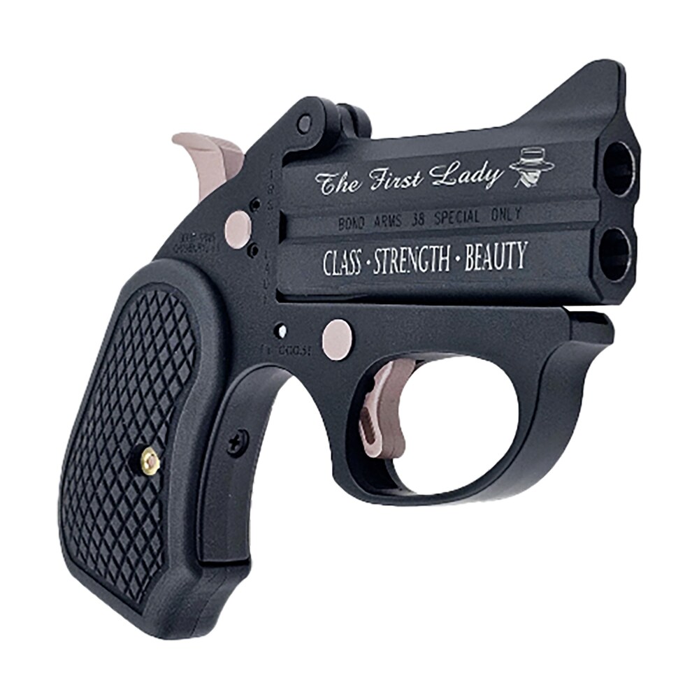bond arms bafl bp 38spl the first lady stinger rs 38 special 2 shot 3" black double barrel black cerakote w/"the first lady", "class, strength, beauty" stainless steel frame black extended b6 resin gr Bond Arms BAFL-BP-38SPL The First Lady Stinger RS 38 Special 2 Shot 3" Black Double Barrel Sports South item 182344