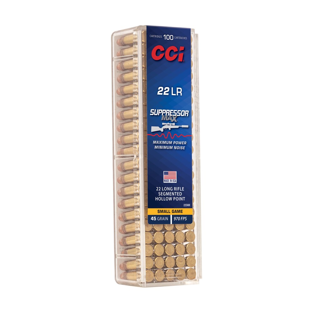cci 22smx suppressor max 22lr 45gr segmented hollow point 100 per box/50 case CCI 22SMX Suppressor Max 22LR 45gr Segmented Hollow Point 100 Per Box/50 Case Sports South item 182362