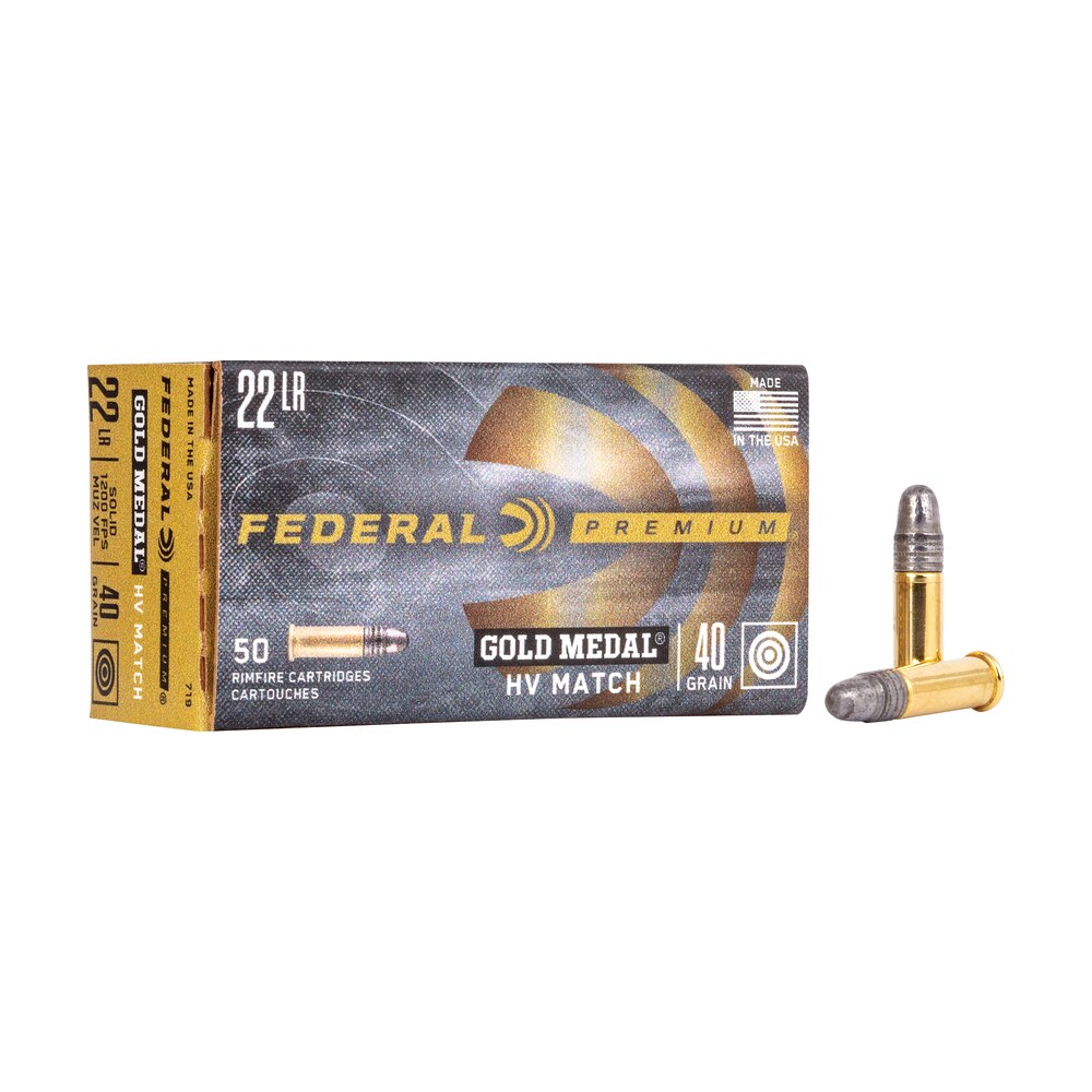 federal 719 gold medal 22lr 40gr lead round nose 50 per box/100 case Federal 719 Gold Medal 22LR 40gr Lead Round Nose 50 Per Box/100 Case Sports South item 182379