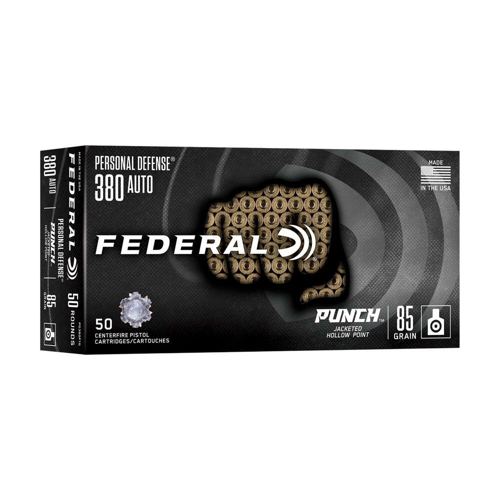 federal pd380p1g punch 380acp 85gr jacketed hollow point 50 per box/10 case Federal PD380P1G Punch 380ACP 85gr Jacketed Hollow Point 50 Per Box/10 Case Sports South item 182390