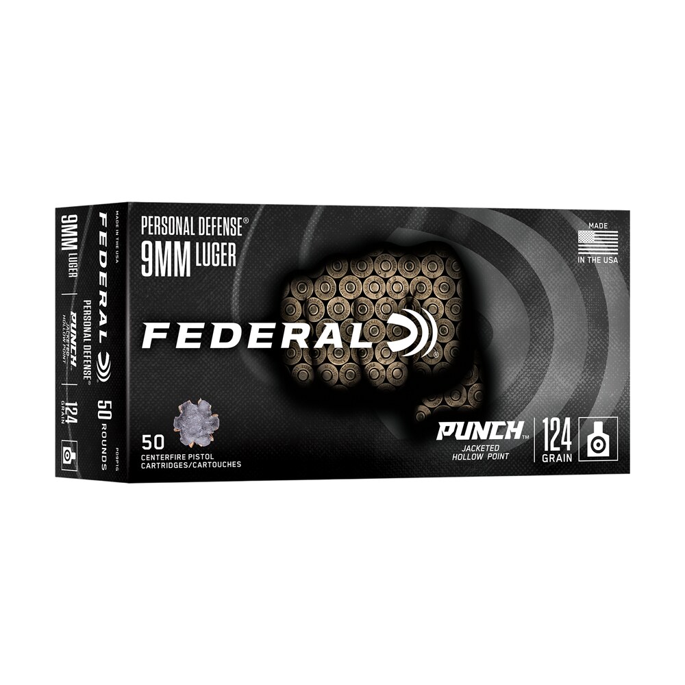 federal pd9p1g punch 9mm 124gr jacketed hollow point 50 per box/10 case Federal PD9P1G Punch 9mm 124gr Jacketed Hollow Point 50 Per Box/10 Case Sports South item 182399