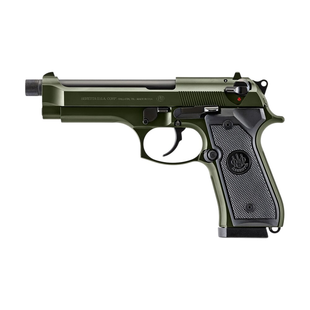beretta usa j92f300grtb18 92fs full size 9mm luger 18+1 5.10" black threaded barrel, od green cerakote serrated slide, od green cerakote aluminum frame w/beavertail, black textured grip Beretta USA J92F300GRTB18 92FS Full Size 9mm Luger 18+1 5.10" Black Threaded Sports South item 182719