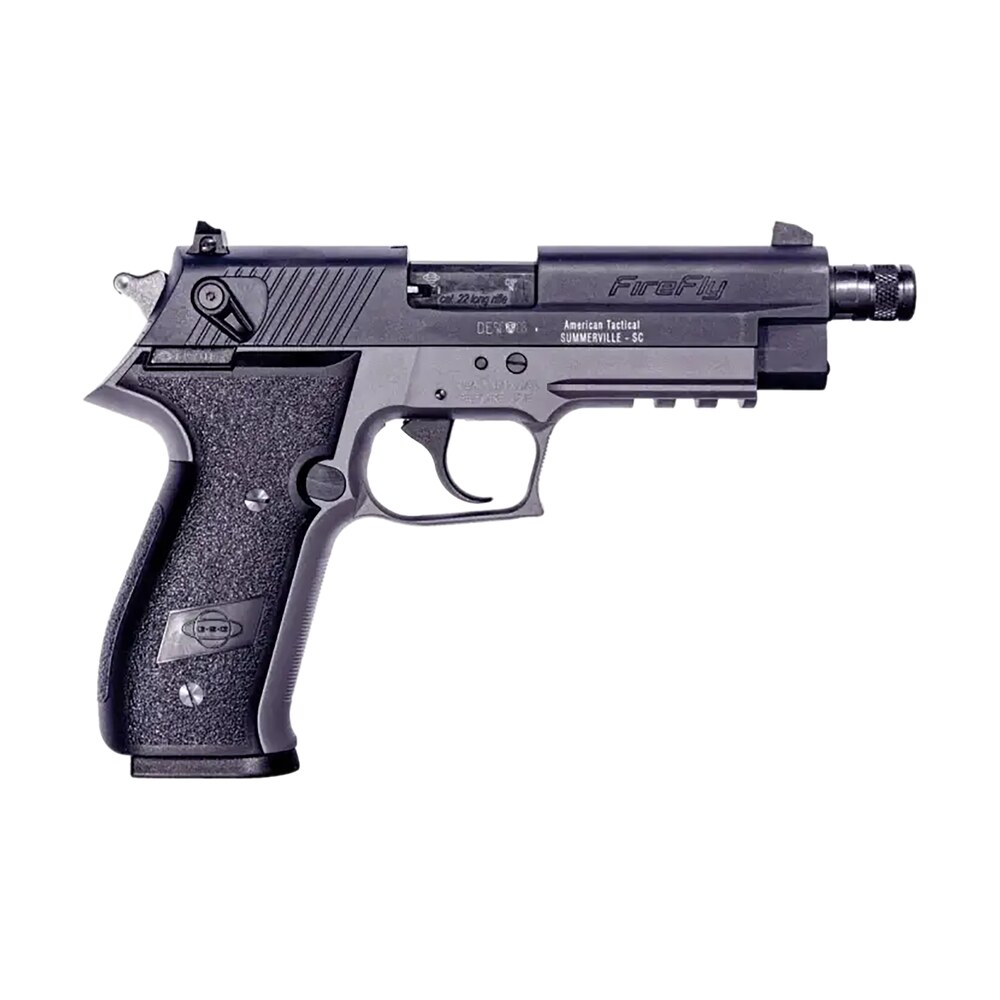 gsg gerg2213tffsa firefly 22 lr 13+1 4.90" black threaded barrel, aluminum serrated slide, smoke gray aluminum frame w/picatinny rail, textured grip GSG GERG2213TFFSA FireFly 22 LR 13+1 4.90" Black Threaded Sports South item 182773