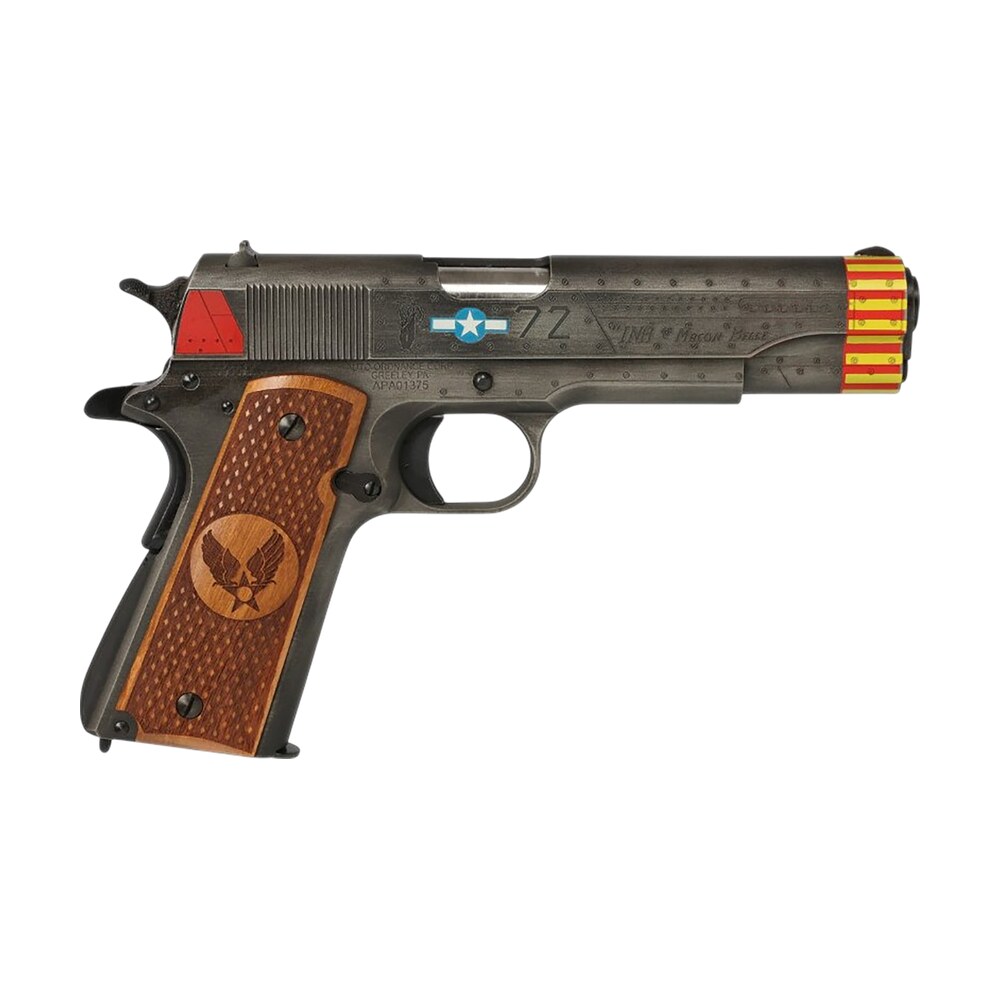 auto ordnance 1911bkoc18 1911 red tails full size frame 45 acp 7+1 5" stainless steel barrel, savage cerakote serrated slide, savage cerakote steel frame w/beavertail, custom engraved wood grip Auto-Ordnance 1911BKOC18 1911 Red Tails Full Size Frame 45 ACP 7+1 5" Stainless Steel Sports South item 182965