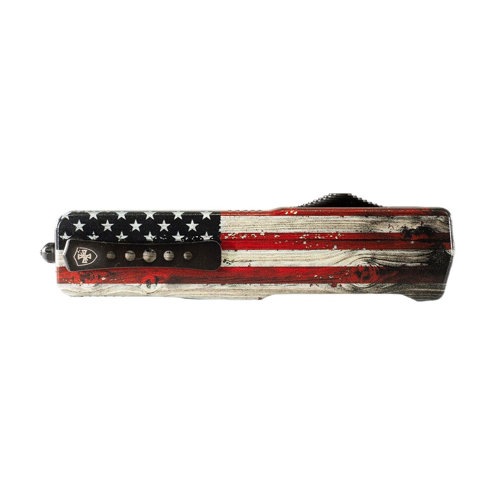 templar knife mzwus121 premium weighted small 3" otf dagger plain black oxide stonewashed powder coated d2 steel blade, 4.50" painted wood grain us flag aluminum zinc alloy handle Templar Knife MZWUS121 Premium Weighted Small 3" OTF Dagger Plain Black Oxide Stonewashed Sports South item 183227