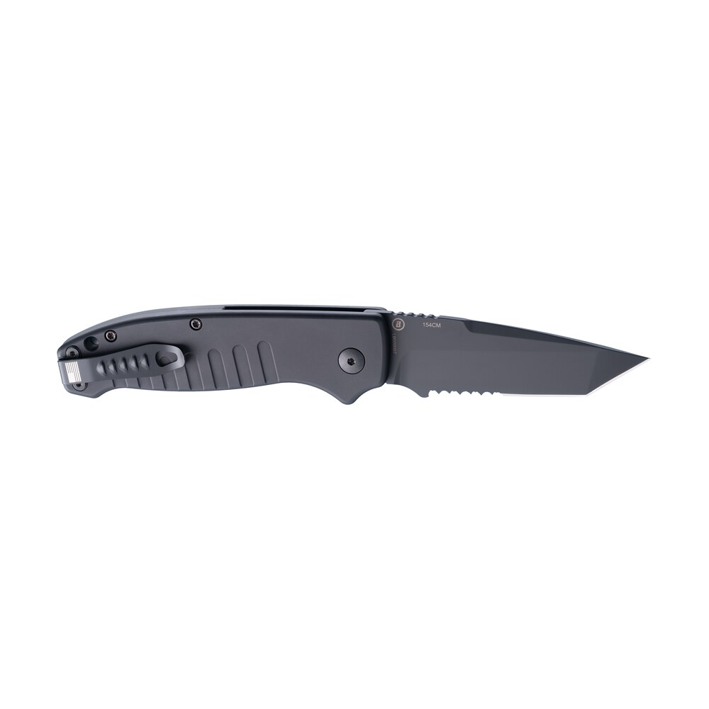 hogue 64120 ballista 3.50" folding tanto part serrated black cerakote 154cm ss blade, matte black w/fluted texture aluminum handle Hogue 64120 Ballista 3.50" Folding Tanto Part Serrated Black Cerakote 154CM SS Blade, Matte Sports South item 184026