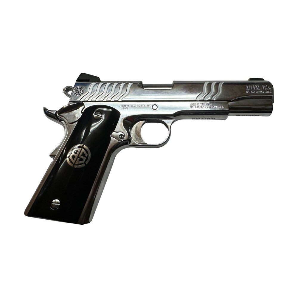 dickinson llc dcksn45s 1911 adam s full size frame sao 45 acp 7+1 5" stainless button rifled barrel, stainless steel s serrations slide, stainless steel frame, wood grip Dickinson LLC DCKSN45S 1911 Adam S Full Size Frame SAO 45 ACP 7+1 5" Stainless Button Rifled Sports South item 184087